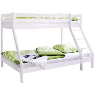 CasaDolce Etagenbett MERKA, weiß, 206 x 148 x 150 cm, massives Buchenholz, ein Bett 90 x 200 cm, ein Bett 140 x 200 cm, ohne Matratze - Weiß