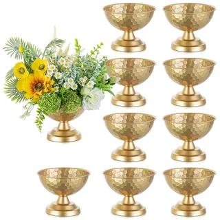 Sziqiqi Gold Urne Vase für Hochzeit: 14cm Kleine Blumenvase für Tischdeko - Metall Blumenarrangement Töpfe Set of 10 - Vintage Goldene Urnen Vasen für Party Empfang Abendessen Tabelle