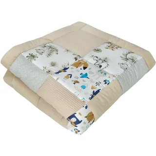 Medi Partners Krabbeldecke für Baby Spielmatte 100% Baumwolle Krabbelmatte - 120x120cm Krabbeldeck Dick Weich Decke Laufgittereinlage Babydecke Minky Waffel Spielbogen (Safari)