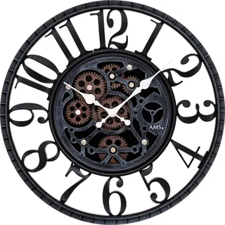 AMS W9634 Wanduhr mit Kunststoffgehäuse und separat bewegtem Räderwerk - Grau