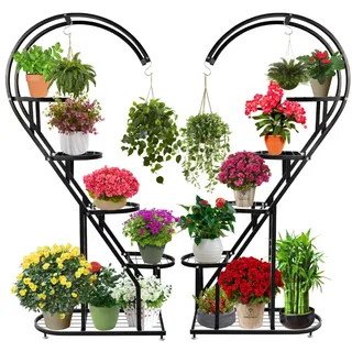 REAWOW 5-stufiger Pflanzenständer Metall Blumenständer Herzförmig Pflanzenständer Leiter Blumenständer Kreativer Multifunktions Display Rack für Balkon Wohnzimmer Garten Indoor Im Freie (2 Stück)