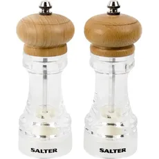 Salter 7607 WDXR Beech Wood Mills Twin, Pfeffermühle + Salzmühle, Transparent