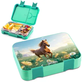 Jarlson® Brotdose Kinder mit Fächern - TONI Lunchbox - Bento Box auslaufsicher – Jausenbox für Kindergarten und Schule - Mädchen und Jungen | Vesperbox | Snackbox (PFERD)