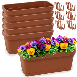 PECZEKO Blumenkasten-Set aus Kunststoff, Pflanzkasten für Blumen und Kräuter, Widerstandsfähiger Balkontopf, Pflanzkübel für Balkon 6 Pack Terrakotta, ø 40 cm