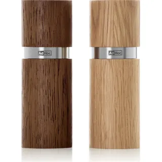 AdHoc MP463 Set Salzmühle und Pfeffermühle Textura 13 cm, Edelstahl | Eiche hell & dunkel