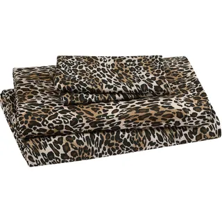 Beatrice Home Fashions Bedrucktes Mikrofaser-Bettwäsche-Set, weich, bequem, pflegeleicht, enthält 1 Spannbetttuch mit 30,5 cm tiefen Taschen, 1 Bettlaken, Kissenbezug, Full, Zara Leopard