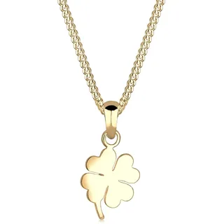 ELLI PREMIUM Halskette Damen mit Anhänger Kleeblatt Glücksbringer Talisman in 585 Gelbgold