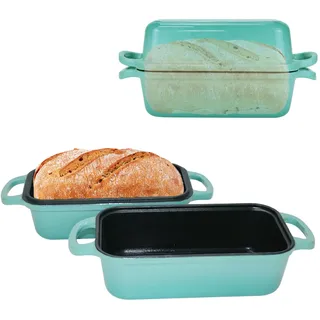 Gusseisen Brotbackform mit Deckel 22,96 cm × 12,78 cm, Bread Pans for Homemade Bread, Heavy Duty Loaf Pans for Baking Bread, Backofen. Durable Loaf Pans for Oven Baking, Set of 2 (Mintblau)