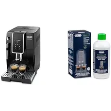 De'Longhi Dinamica ECAM 350.15.B Kaffeevollautomat mit Milchaufschäumdüse für Cappuccino, mit Espresso und Kaffee Direktwahltasten und Digitaldisplay, 2-Tassen-Funktion, Schwarz mit DLSC 500 Entkalker