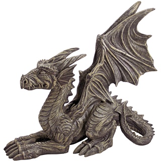 Design Toscano Desmond der Drache Gothic-Dekostatue, Polyresin, steingrau, 41 cm