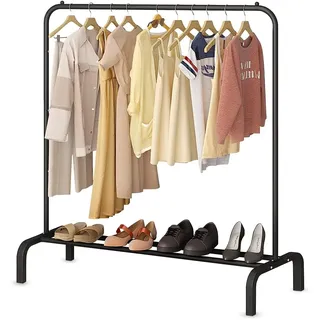 Zuvo Kleiderstangen Schwarz 146 x 110 x 40 cm Schwarz Schwerlast Kleiderstangen für Schlafzimmer - Bodenaufbewahrung für Schuhe, Mäntel, Hemden & Röcke - Toller Kleiderständer