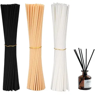 180 Stück Duftstäbchen Nachfüllpack 20cm für Raumduft, 3mm Rattanstäbchen Set in Schwarz, Weiß, Holzfarben (je 60), Lange Diffuser Stäbchen für Aroma, Holzstäbchen für Duftöl und ätherische Öle