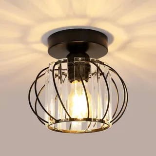 Pheashine Moderne Kristall Deckenleuchte, E27 LED Deckenleuchte, Mini Kristall Kronleuchter für Küche, Esszimmer, Schlafzimmer, Flur, Eingang (Schwarz)