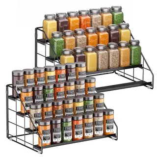 THYGIFTREE 4 Etagen Gewürzregale Ohne Bohren, Einstellbar Gewürzregal Stehend, gewürztreppe, gewürze organizer schrank gewürzaufbewahrung für Küche, Arbeitsplatte, Speisekammer (Schwarz, 2-Pack)