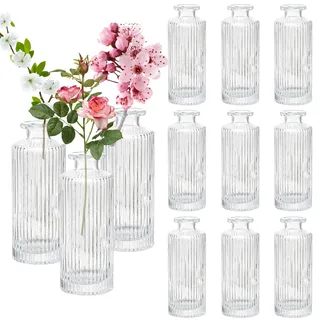 Wintfarm 12 Stück Kleine Vasen,Kleine Vasen Für Tischdeko 13 cm,Mini Glasvase für Tischdeko Hochzeit,Party, Rosen,Tulpen,Hochzeiten,Geburtstage,Vase Klein für Tischdeko (12 Stück)