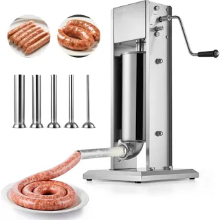 Vevor manueller Wurstfüller 5 L vertikale Wurstfüllmaschine Fleischfüller mit 2 Geschwindigkeiten (schnell/langsam), Hochleistungsfüller aus Edelstahl mit 5 Wurstfüllrohren, Fleischfüllen