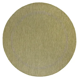 Carpetsale24 In- & Outdoor Teppich - Wetterfestes Flachgewebe in Sisal-Optik mit Bordüre, Küchenteppich, Terrasse, Wohnzimmer Grösse: 120 cm Rund - Grün