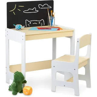 Relaxdays Kindersitzgruppe mit Tafel  weiß/beige