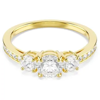 Swarovski Stilla Attract Ring, Vergoldeter und Weißer Damenring mit Drei Klaren Zirkonia im Rundschliff, Größe: 58