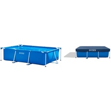 Intex Rectangular Frame Pool - Aufstellpool, Blau - 220 x 150 x 60 cm Cover - Poolabdeckplane - Blau, 300 x 200 x 20 cm - Für Frame