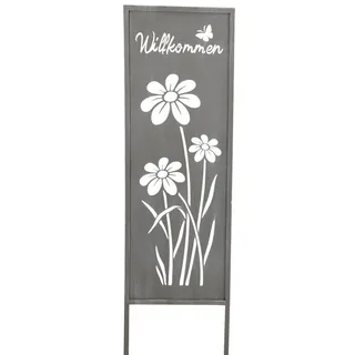 levandeo Gartenstecker Willkommen H83cm Stele Grau Betonoptik Garten-Deko Gartenschild - Grau