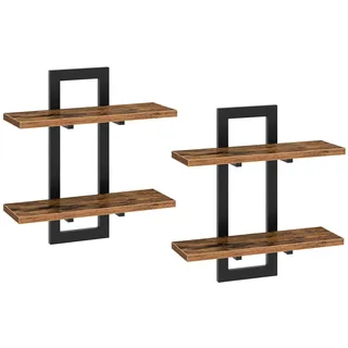 HOOBRO Schwebende Wandregale, 2-stufige Wandboard, Schweberegal 2er-Set, hängende Badezimmerregale, 38 cm Wandregale, für Wohnzimmer, Schlafzimmer, Küche, Vintagebraun und Schwarz EBF32BJ01