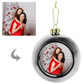 Weihnachtskugel mit Foto, Christbaumkugeln, personalisiert Weihnachtskugeln mit Bild, Fotoweihnachtskugel für Baumschmuck, Weihnachtsbaum, Weihnachtsdeko, Basteln, Weihnachten Foto (Silber 6cm)