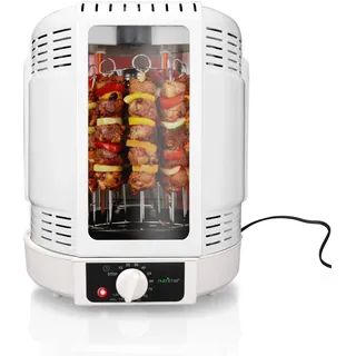 NutriChef Hähnchengrill mit Drehspieß – Weiß 700W Mini-Backofen Vertikal Elektrogrill Heißluft-Rotisserie für Hähnchen, Döner, Fleisch - Kompakt & Fettarm Inkl. Zubehör und Auffangschale