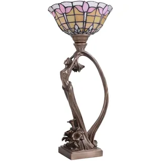 Tischleuchte Jugendstil Lampe mit Frauenfigur Tiffany Schirm