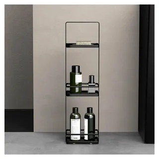 Duschablage ohne Bohren, 3-stufiges Badregal, schmales Duschregal aus Metall, modernes Design für Badezimmer und Toilette, schwarz - Schwarz
