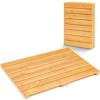 SereneLife Bambusmatte, 40x60cm Antirutschmatte Dusche, Badematte Holz faltbar & Schimmelresistent, Bambusteppich für Bad, Spa, Sauna, Küche & Terasse, Badvorleger Schnell trocknend