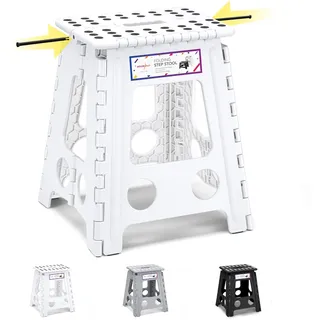 HOUSE DAY 40cm Tritthocker Klappbar - Weiß Faltbarer Hocker Tritthocker Tragbarer Klapphocker Faltbar Tritt Klappbar Falthocker Badhocker Klappstuhl Fußhocker bis 136kg für Erwachsenen