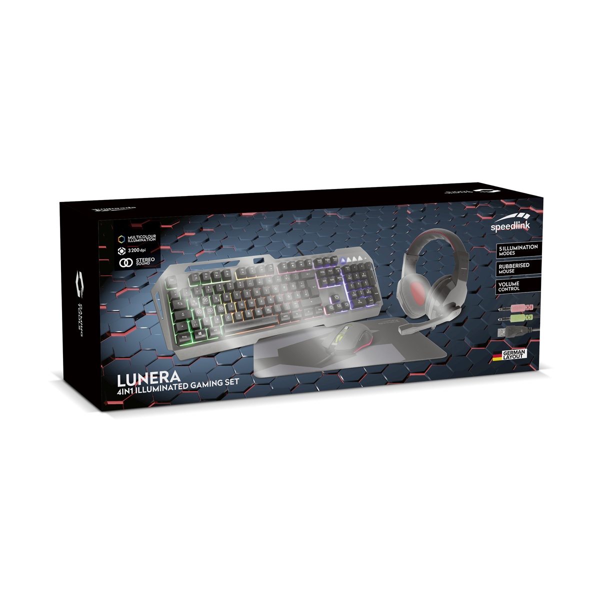 Bild von Lunera 4in1 Illuminated Gaming Set, schwarz, USB, DE (SL-670305-BK)