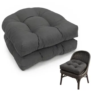 FARYODI 2er Set Stuhlkissen Outdoor Balkon Kissen, Sitzkissen Halbrund 48x48 Wasserfest Niedriglehner Polster, Modern Dicke mit Bändern für Büro Gartenstühle und Rattansessel (Grau)