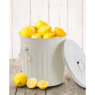 Jinfa kleiner Mülleimer Küche Metalleimer mit Deckel mini Biomülleimer Küche Mülleimer Bad Abfalleimer Kosmetikeimer Tischmülleimer mit Deckel Mistkübel Ascheeimer Komposteimer - Cremeweiß 7 Liter