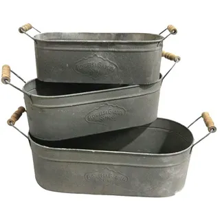 AllChic Pflanzgefäß, Shabby Chic, Vintage-Set, 3 Stück, Blumen und Garten, Metall, handgefertigt