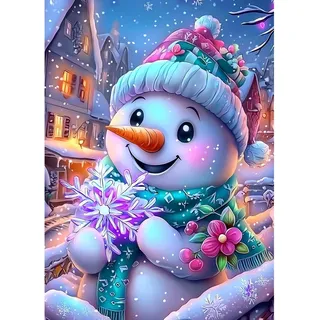 MAXBYE Christmas Diamond Painting Erwachsene Kits, DIY Schneemann Diamond Art Komplett Set, Blume Runde Gem Kunst Kunsthandwerk Diamant Bilder Home Wall Weihnachten Decor Geschenk 30x40cm
