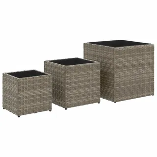 Pflanzkübel 3 Stk. Grau Poly Rattan - Grau