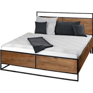 Massivholzbett Akazienholz stone mit Metallrahmen 180 x 200 cm Jacob - Naturbelassen