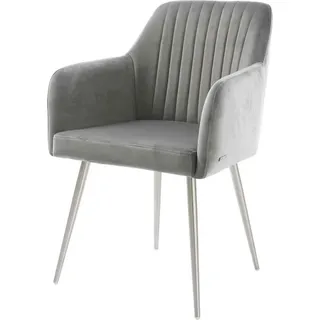 DeLife Esszimmerstuhl Greg-Flex Samt Grau 4-Fuß konisch Edelstahl Taschenfederkern
