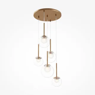 Maytoni Goldene Hängeleuchte 5 Glaskugeln Basic Form G9 20W Messing IP20 - Gold