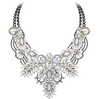 EVER FAITH Chunky Statement Kragen Halskette für Damen Strass Kristall Vintage Modeschmuck Schillernder Schwarz-Ton