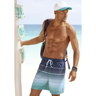 Badeshorts BENCH. "Sunset", Herren, Gr. L (52), N-Gr, blau (blau, türkis), Polyester, Farbverlauf, Badehosen Badeshorts, mit trendigem Streifenverlauf, Topseller