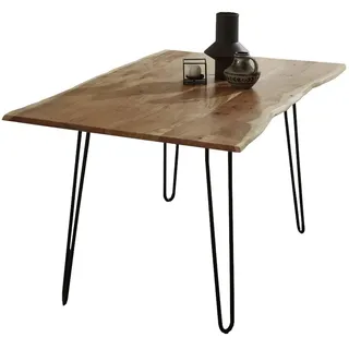 Esstisch Baumkante massiv Akazie natur 90x90 Hairpin-Gestell schwarz HANNAH - Naturbelassen