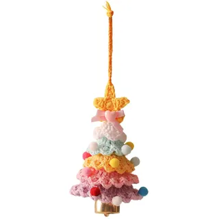 Weihnachten Deko, Mini Häkel-Weihnachtsbaum, Hängend Gestrickter Christbaum-Anhänger mit Glöckchen fur Weihnachtsdeko