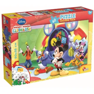 Liscianigiochi 47895 35 x 50 cm mit Rückseite zum Ausmalen Teilen Mickey & Friends Maus, Disney Doppelseitiges Puzzle 60 Stück Mickey Mouse