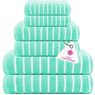 Casa Copenhagen Ecstatic 6-teiliges Handtuch-Set – Aquablau, 600 g/m2, 2 Badetücher, 2 Handtücher, 2 Waschlappen aus weicher ägyptischer Baumwolle für Badezimmer, Küche und Dusche