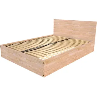 Bettkasten 2 Sitzer aus Holz mit Kopfteil - 160x200 - Roh (ohne Lack)