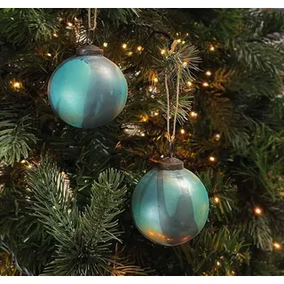 Christbaumkugeln Petrol Echt Glas 2 Stück Türkis Vintage-Stil Weihnachtskugeln