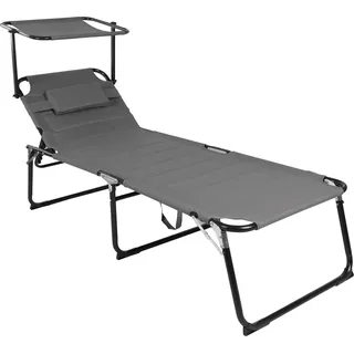 XXL Aluminium Gartenliege Grau gepolstert mit Sonnendach L200xB70cm - Grau